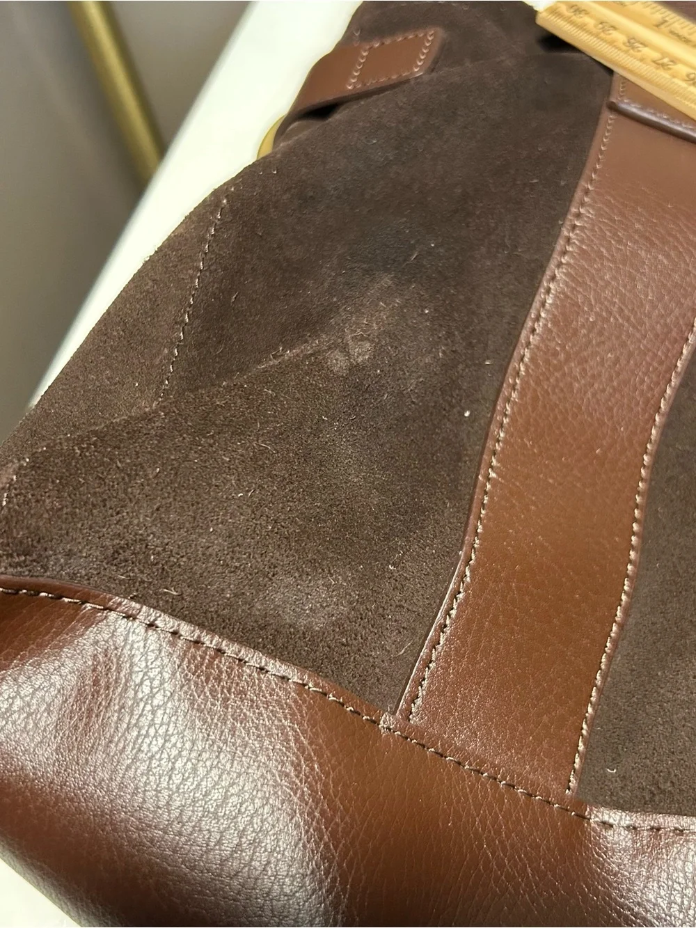 Lands’ End Suede Leather Tote Bag Brown Buckle Shoulder Handbag Large